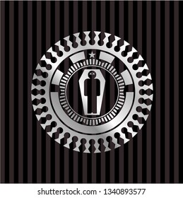 dead man in his coffin icon inside silver shiny emblem