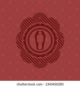 dead man in his coffin icon inside red emblem