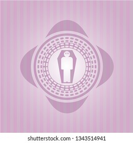 dead man in his coffin icon inside pink emblem. Retro