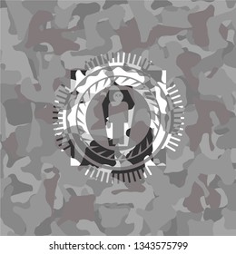 dead man in his coffin icon on grey camo pattern