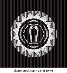 dead man in his coffin icon inside silvery shiny badge