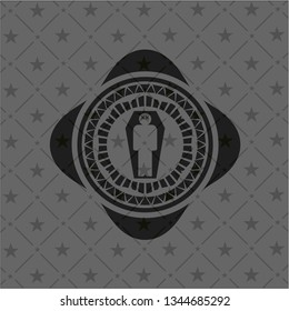 dead man in his coffin icon inside dark badge