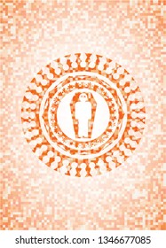 dead man in his coffin icon inside abstract orange mosaic emblem with background