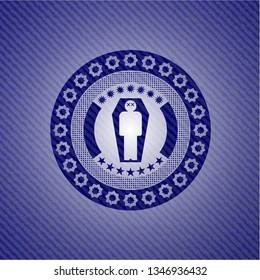 dead man in his coffin icon inside emblem with jean texture