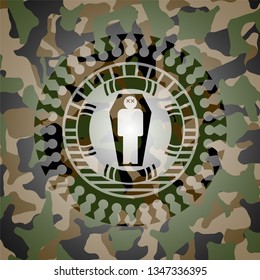 dead man in his coffin icon inside camo emblem