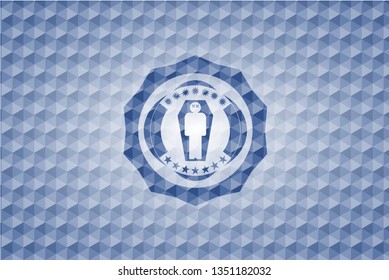 dead man in his coffin icon inside blue hexagon badge.
