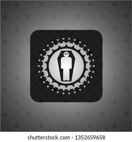dead man in his coffin icon inside black emblem