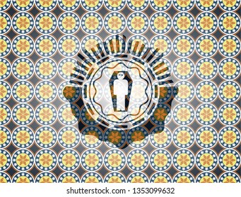 dead man in his coffin icon inside arabic style emblem. Arabesque decoration.