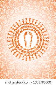 dead man in his coffin icon inside orange mosaic emblem with background