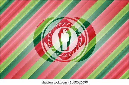 dead man in his coffin icon inside christmas colors style emblem.