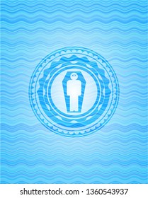 dead man in his coffin icon inside water concept badge.