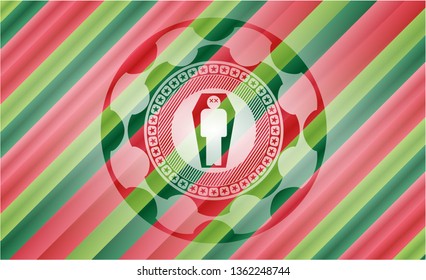 dead man in his coffin icon inside christmas colors style badge.