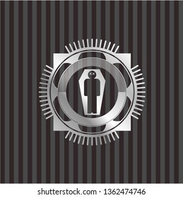 dead man in his coffin icon inside silver emblem