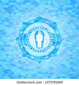 dead man in his coffin icon inside sky blue mosaic emblem
