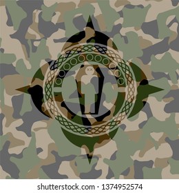 dead man in his coffin icon inside camouflage emblem