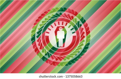 dead man in his coffin icon inside christmas colors style emblem.