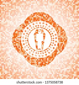 dead man in his coffin icon inside abstract orange mosaic emblem with background