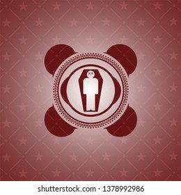 dead man in his coffin icon inside red emblem. Retro