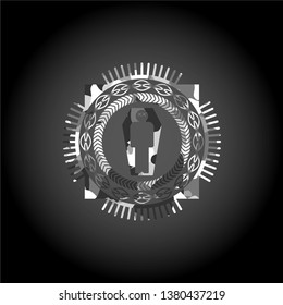 dead man in his coffin icon on grey camouflaged pattern
