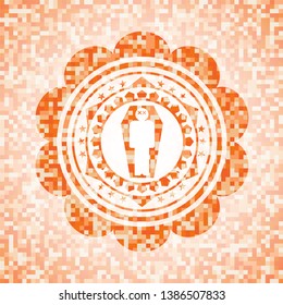 dead man in his coffin icon inside orange tile background illustration. Square geometric mosaic seamless pattern with emblem inside.