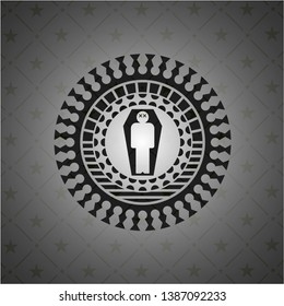 dead man in his coffin icon inside black emblem. Vintage.