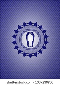 dead man in his coffin icon inside emblem with denim high quality background