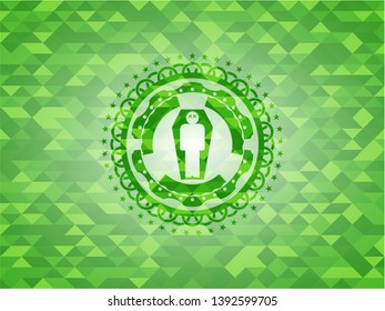 dead man in his coffin icon inside green mosaic emblem