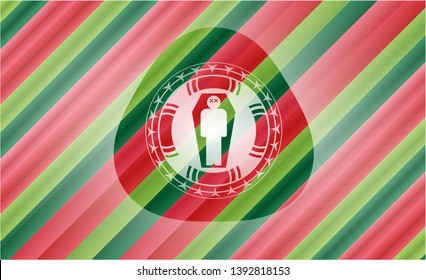 dead man in his coffin icon inside christmas style emblem.