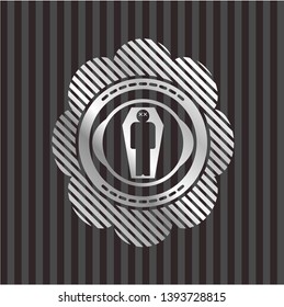 dead man in his coffin icon inside silvery emblem or badge