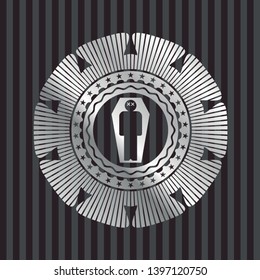 dead man in his coffin icon inside silver badge