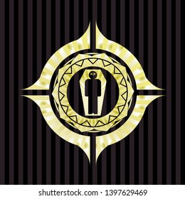 dead man in his coffin icon inside gold shiny badge