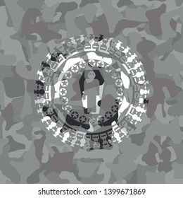 dead man in his coffin icon inside grey camo emblem