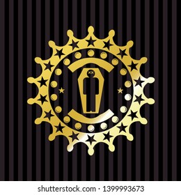 dead man in his coffin icon inside shiny badge