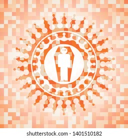 dead man in his coffin icon inside abstract orange mosaic emblem