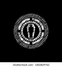 dead man in his coffin icon inside chalkboard emblem on black board