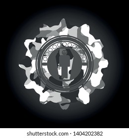 dead man in his coffin icon on grey camo pattern