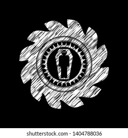 dead man in his coffin icon drawn chalk emblem, retro style, chalk or chalkboard texture