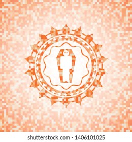 dead man in his coffin icon inside orange tile background illustration. Square geometric mosaic seamless pattern with emblem inside.