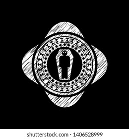 dead man in his coffin icon inside chalkboard emblem