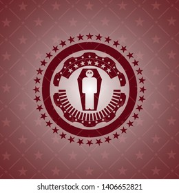 dead man in his coffin icon inside retro red emblem