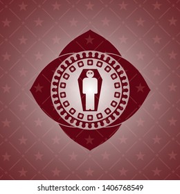dead man in his coffin icon inside red emblem