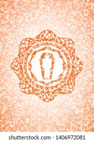 dead man in his coffin icon inside abstract orange mosaic emblem with background