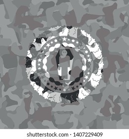 dead man in his coffin icon inside grey camo texture