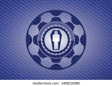 dead man in his coffin icon inside denim background