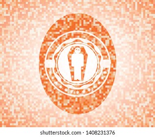 dead man in his coffin icon inside abstract orange mosaic emblem