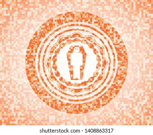 dead man in his coffin icon inside abstract orange mosaic emblem with background
