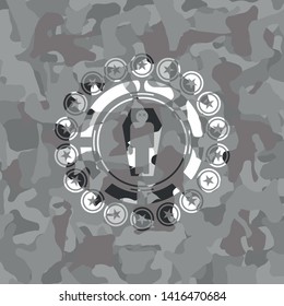 dead man in his coffin icon on grey camo pattern