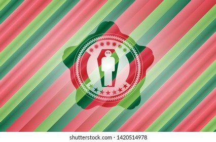 dead man in his coffin icon inside christmas colors style badge.