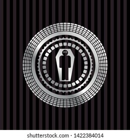 dead man in his coffin icon inside silver shiny emblem