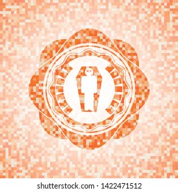 dead man in his coffin icon inside abstract orange mosaic emblem